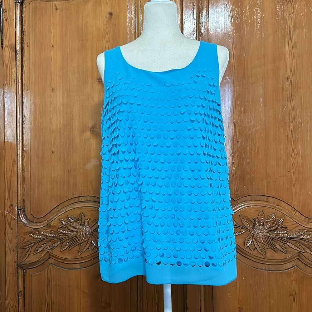 Ann Taylor Lazer Cut Turquoise Tank Top - Picture 2 of 6